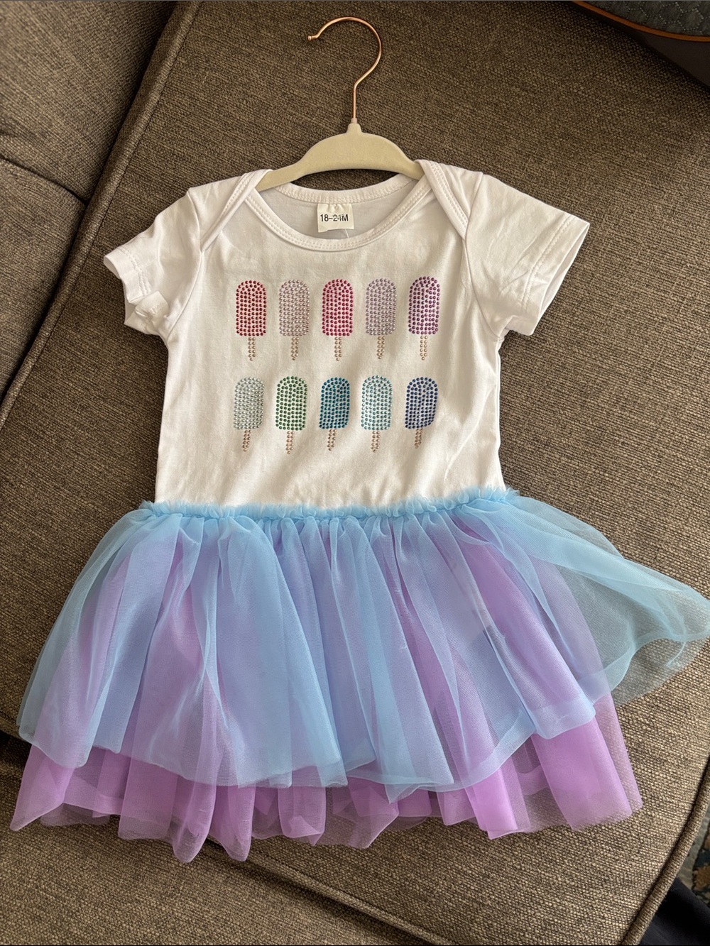 White Ice Pop Tutu Dress with Blue & Lavender Tulle